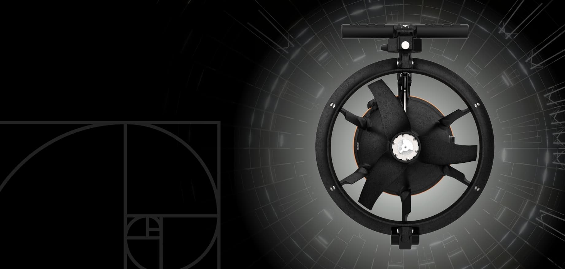 Propeller des DPV von hinten mit der goldenen Spirale des Nautilus Concept