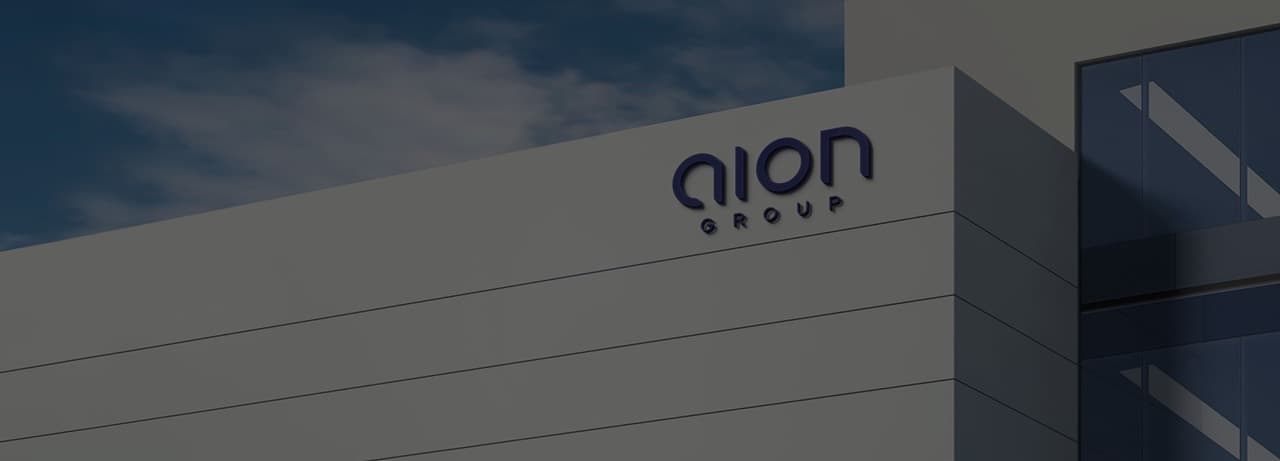 Der Sitz der AION Group mit dem Logo der Gruppe an der Fassade