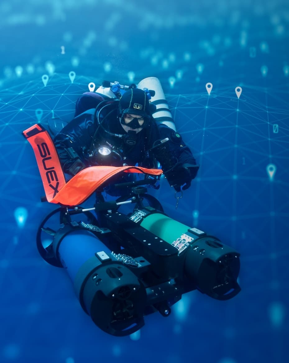 Goldfinder DPV mit montiertem SUEX DRIVe Navigationssystem
